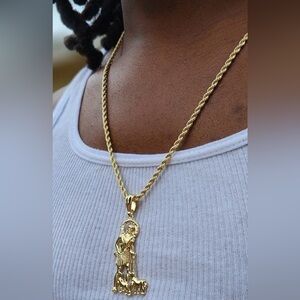 Men’s(St. Lazarus)Rope Chain Layered Necklace & Pendant Set (Gold Plated)